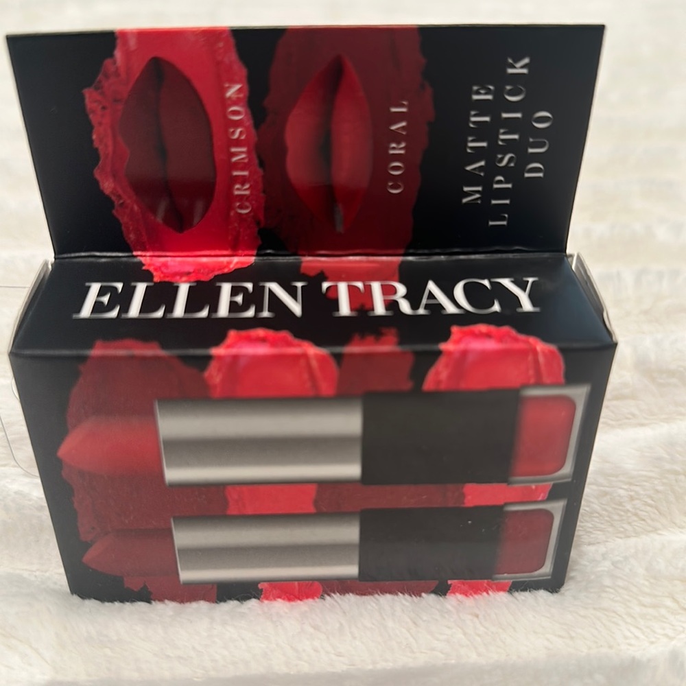 ELLEN TRACY Matte Lipstick Duo. Crimson and Coral. Long lasting and bright.